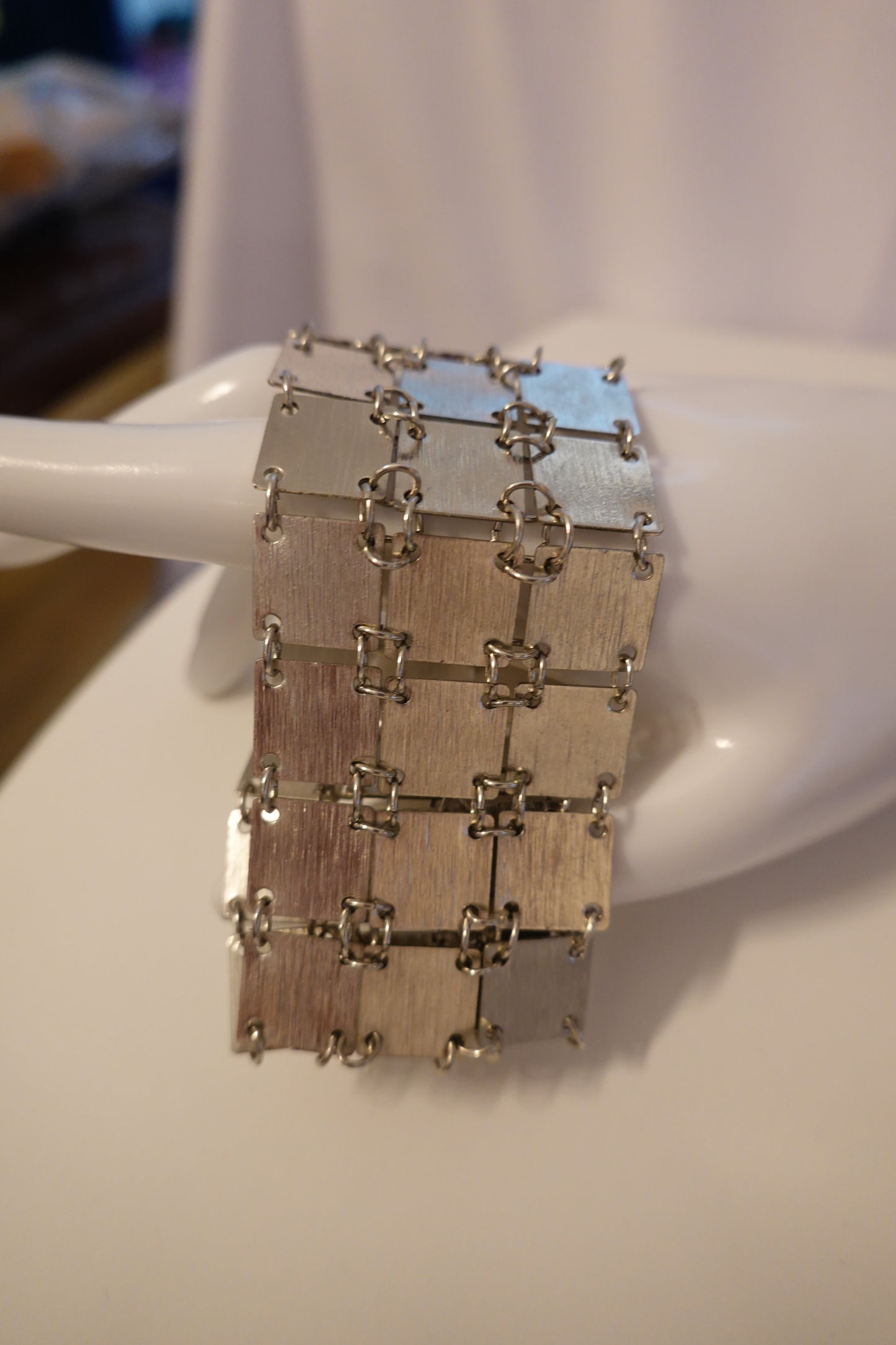 Vintage 1970's Silver Tone Squares Link Bracelet (EUC)