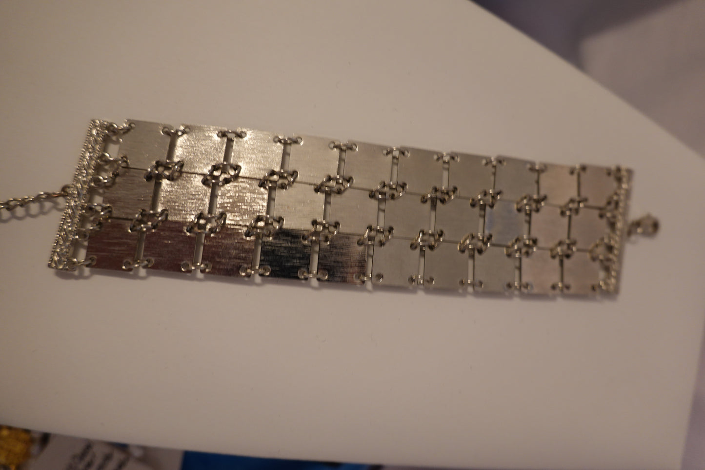 Vintage 1970's Silver Tone Squares Link Bracelet (EUC)