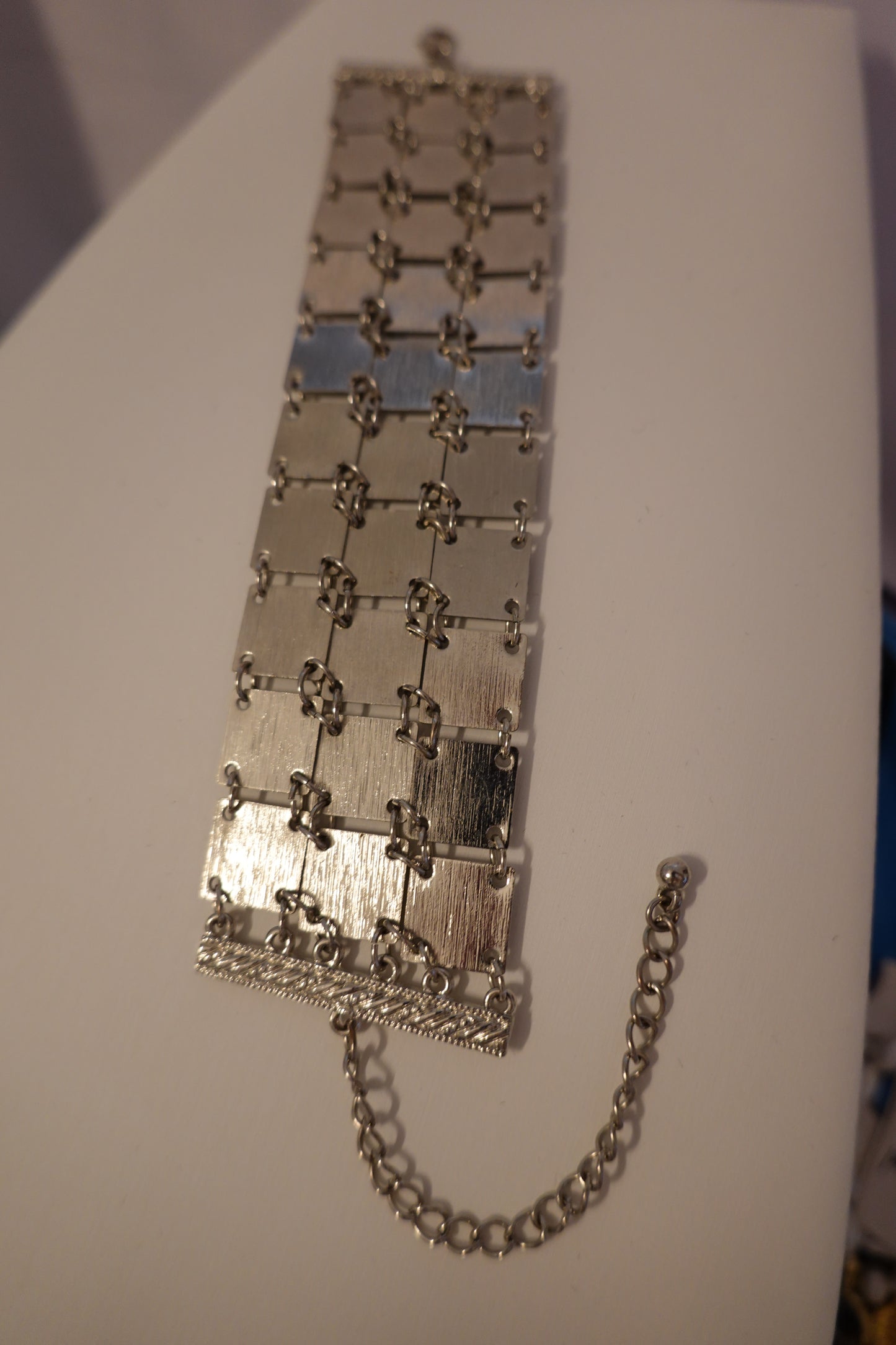 Vintage 1970's Silver Tone Squares Link Bracelet (EUC)