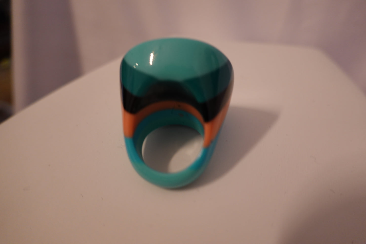 Vintage 1990's Lucite Striped Runway Statement Ring Size 7.5-8 (EUC)