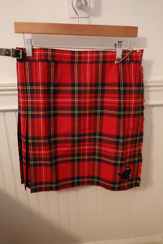 Vintage James Pringle Weavers Plaid Tartan Scottish Punk w/ Pins Knife Wielding Kitty Patch Size 14 (EUC)