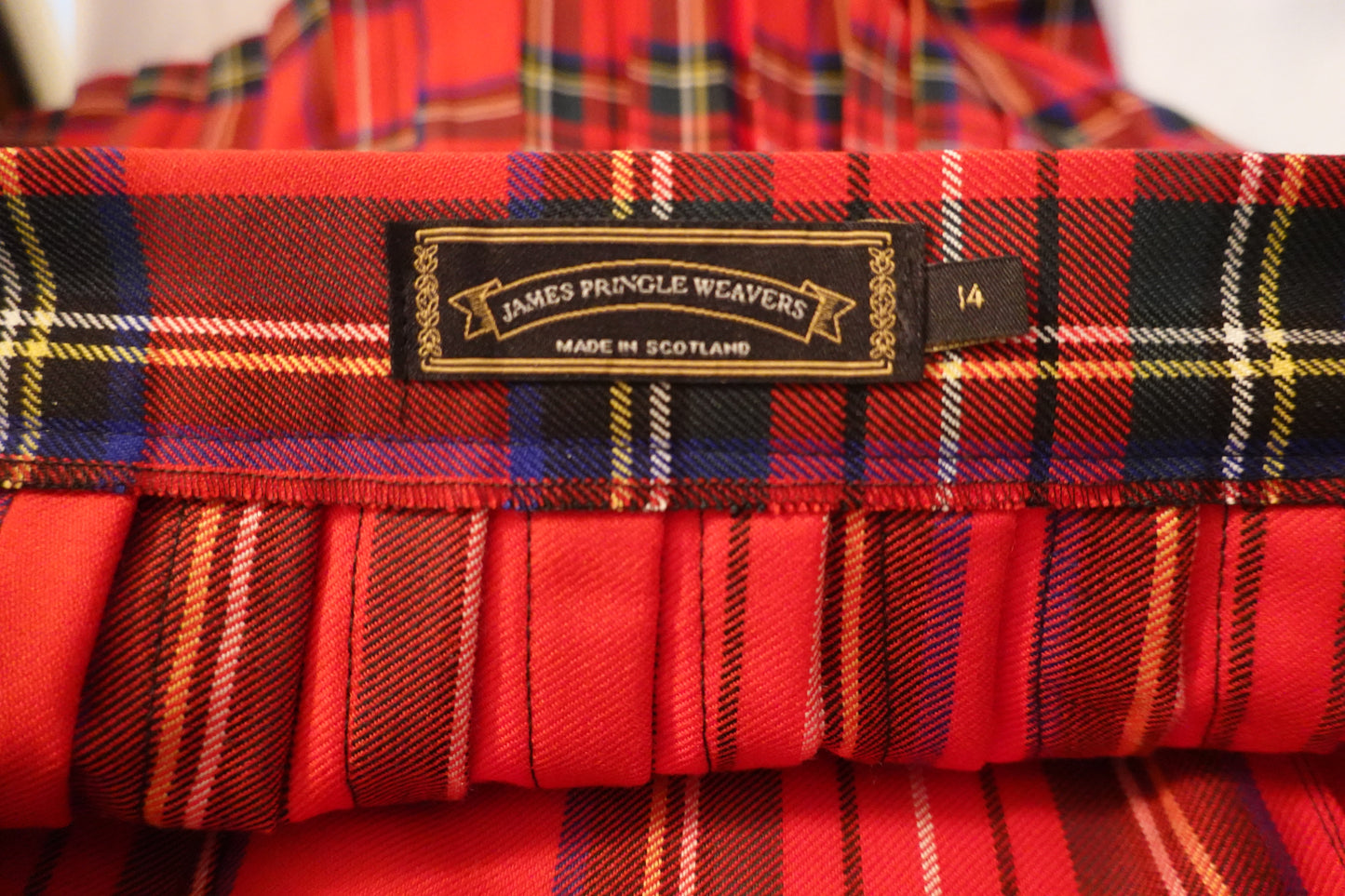 Vintage James Pringle Weavers Plaid Tartan Scottish Punk w/ Pins Knife Wielding Kitty Patch Size 14 (EUC)