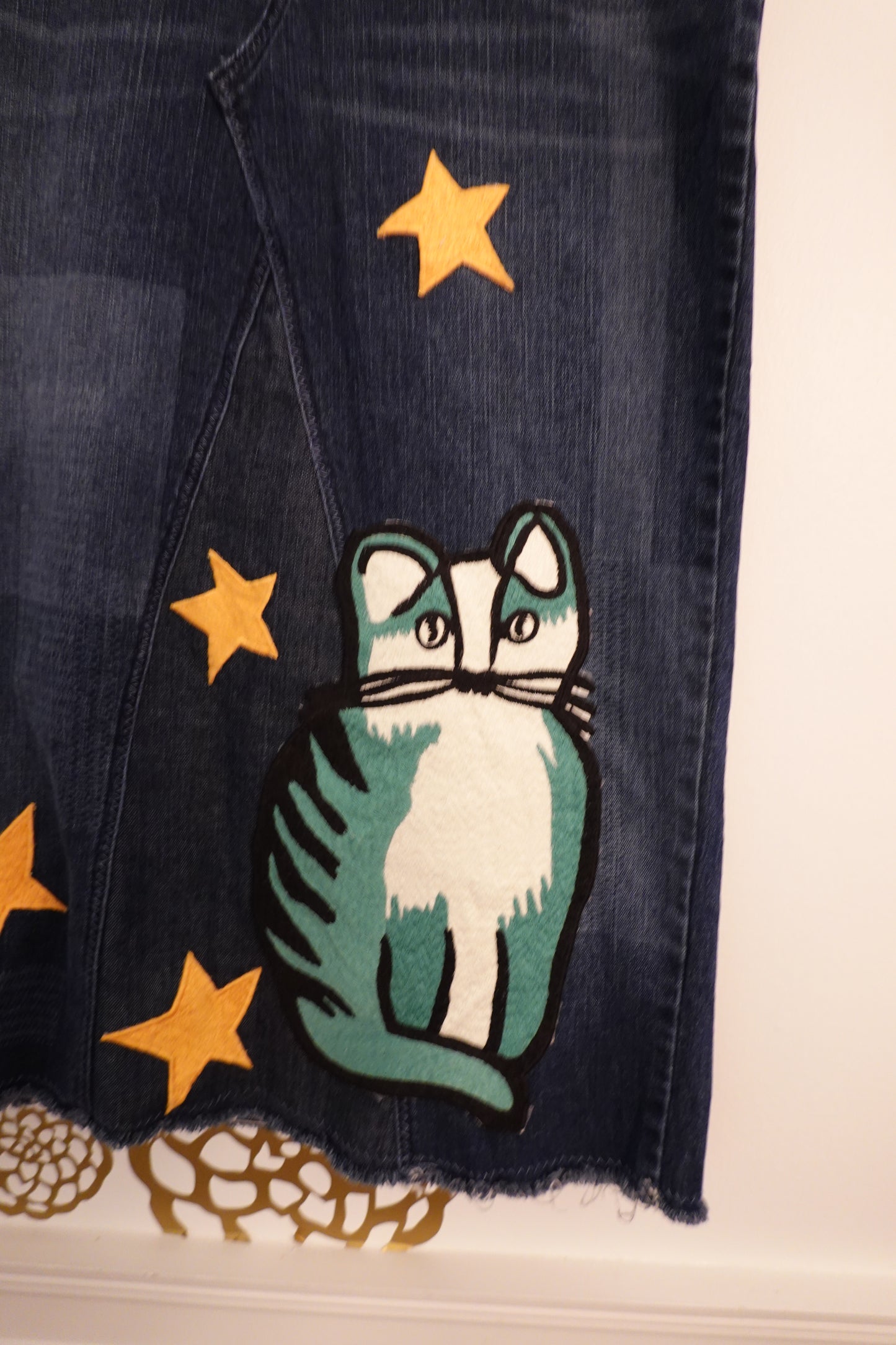 Vintage C Establish 1946 Y2K Cat & Stars Denim Jean Skirt Size 12 (EUC)