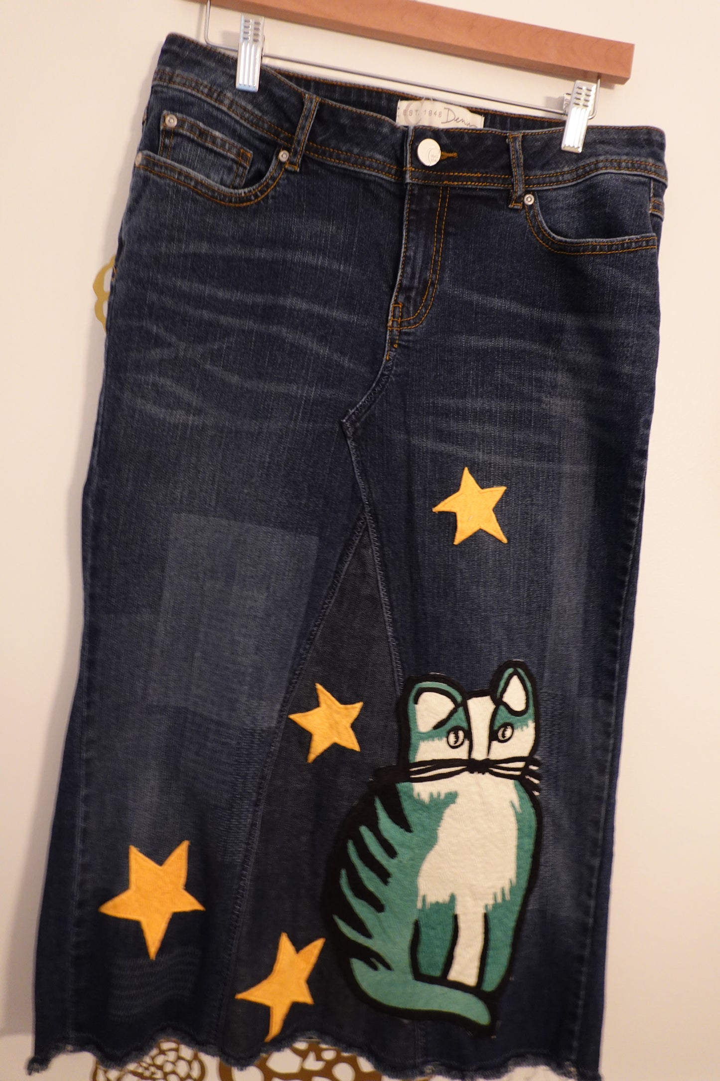 Vintage C Establish 1946 Y2K Cat & Stars Denim Jean Skirt Size 12 (EUC)