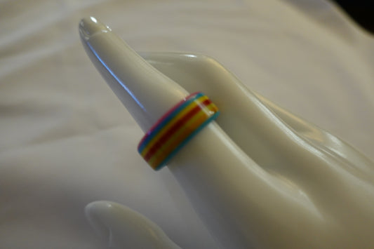 Vintage 1960's Pink/Turquoise Rainbow Striped Lucite Ring Size 8 (EUC)