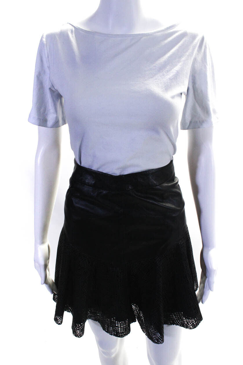 Derek Lam 10 Crosby Perforated Leather A-Line Skirt Black Size 12