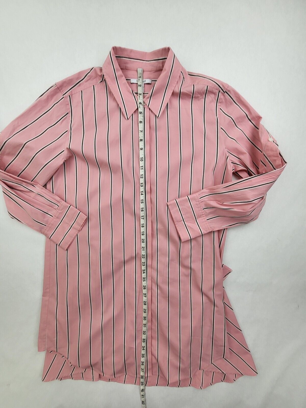 Derek Lam 10 Crosby Charlotte Tie Waist Shirt Dress Pink Black Stripe Size 16 (EUC)