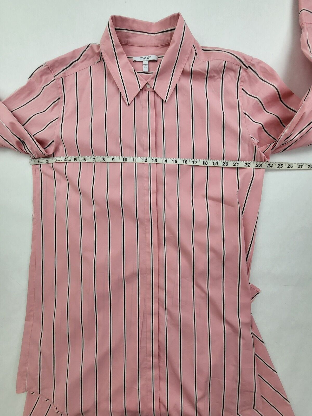 Derek Lam 10 Crosby Charlotte Tie Waist Shirt Dress Pink Black Stripe Size 16 (EUC)