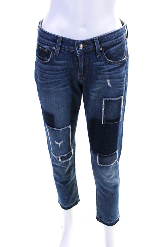 Derek Lam 10 Crosby Mila Mid-Rise Patchwork Girlfriend Jean Blue 32" Waist (EUC)