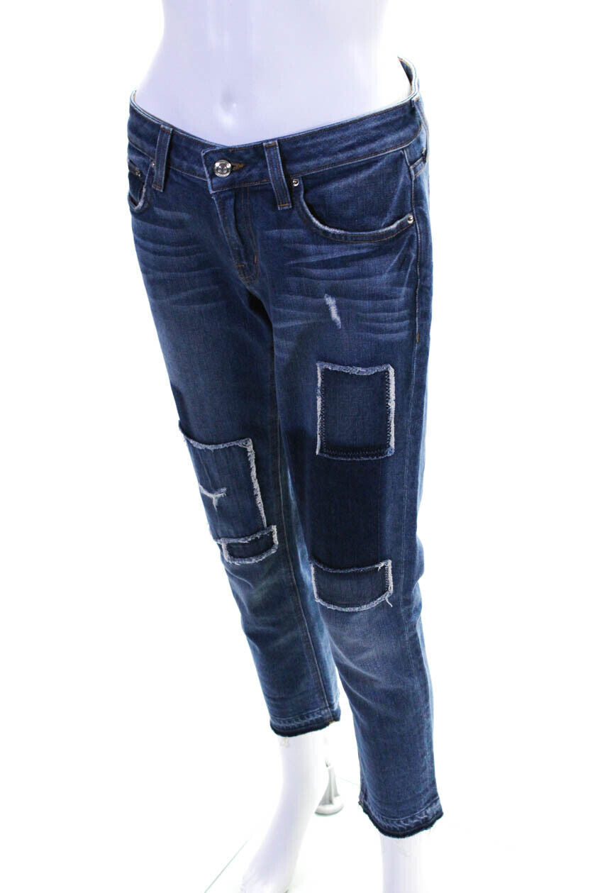 Derek Lam 10 Crosby Mila Mid-Rise Patchwork Girlfriend Jean Blue 32" Waist (EUC)