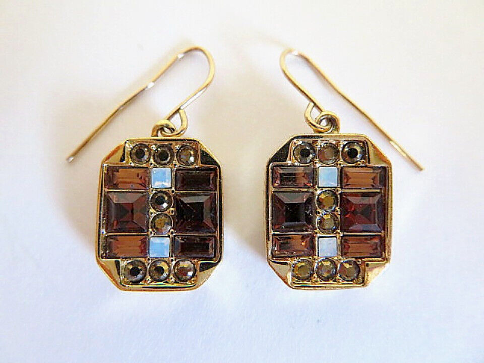 Vintage Givenchy Art Deco Geometric Glass Dangle Drop Pierced Earrings (GUC)