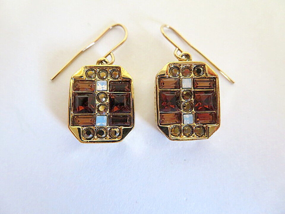 Vintage Givenchy Art Deco Geometric Glass Dangle Drop Pierced Earrings (GUC)