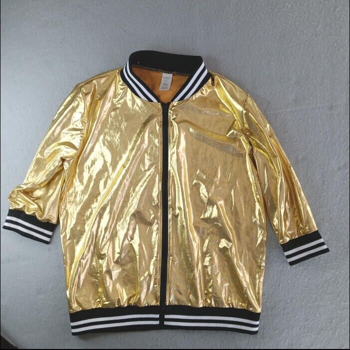 Vintage Weissman Bomber Jacket Gold Metallic 3/4 Sleeve Full Zip Size L