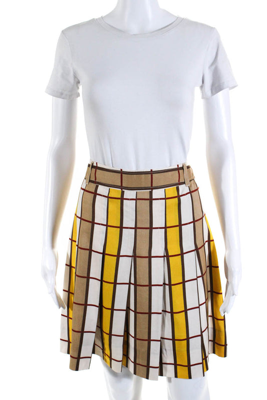 Vintage Marc By Marc Jacobs Womens Plaid Pleated Flare Skirt Red Yellow Brown Size 4