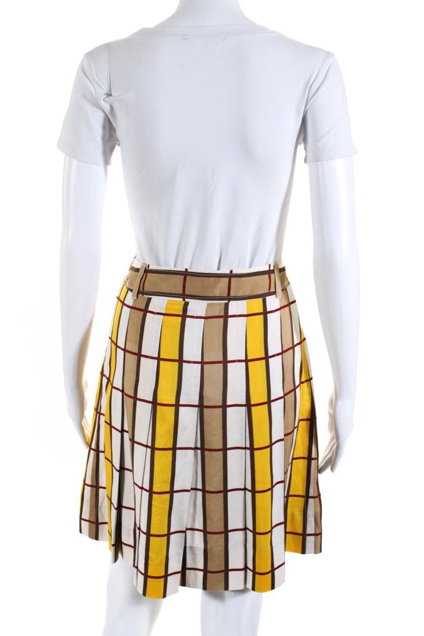 Vintage Marc By Marc Jacobs Womens Plaid Pleated Flare Skirt Red Yellow Brown Size 4