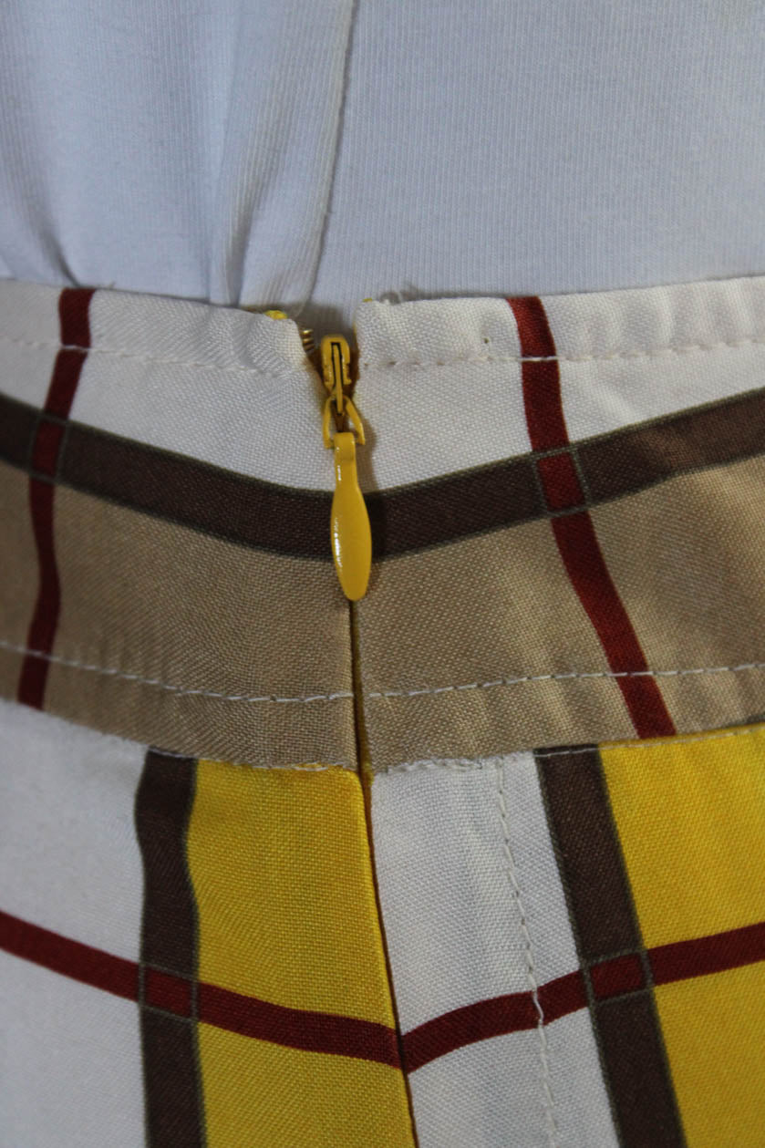 Vintage Marc By Marc Jacobs Womens Plaid Pleated Flare Skirt Red Yellow Brown Size 4