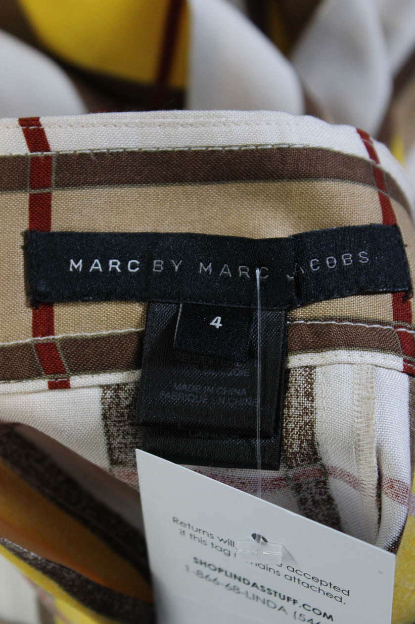 Vintage Marc By Marc Jacobs Womens Plaid Pleated Flare Skirt Red Yellow Brown Size 4