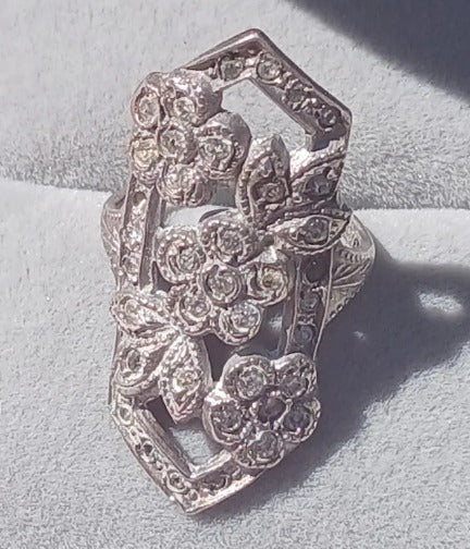 Antique Edwardian Floral Design Sterling Silver Ring