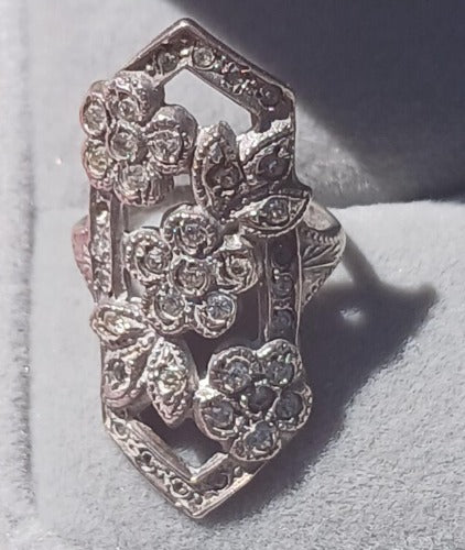 Antique Edwardian Floral Design Sterling Silver Ring