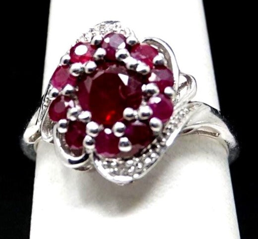 Vintage 1930's Ruby & Diamond Sterling Silver Ring