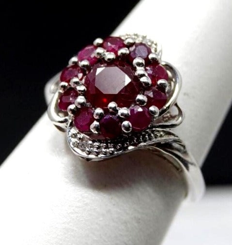 Vintage 1930's Ruby & Diamond Sterling Silver Ring
