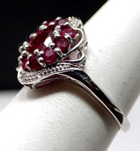 Vintage 1930's Ruby & Diamond Sterling Silver Ring