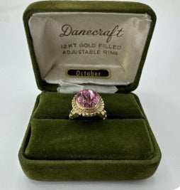 Vintage 1950's Pink Tourmaline 12k Gold Filled Adjustable Dane Craft Ring