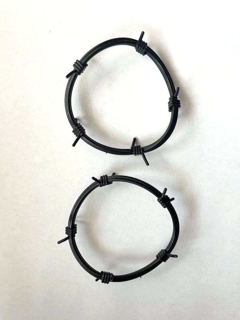 Vintage 80's Black Rubber Barbed Wire Bangle Bracelets (New Deadstock)