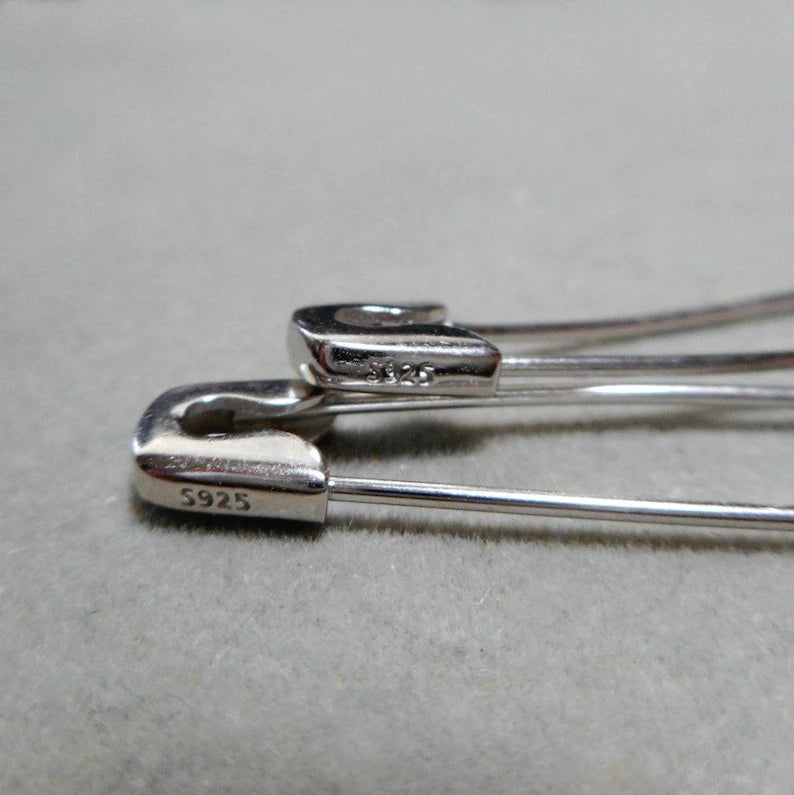 Vintage Sterling Silver Safety Pin Pull Through Drop Earrings 1.41g (Like New)