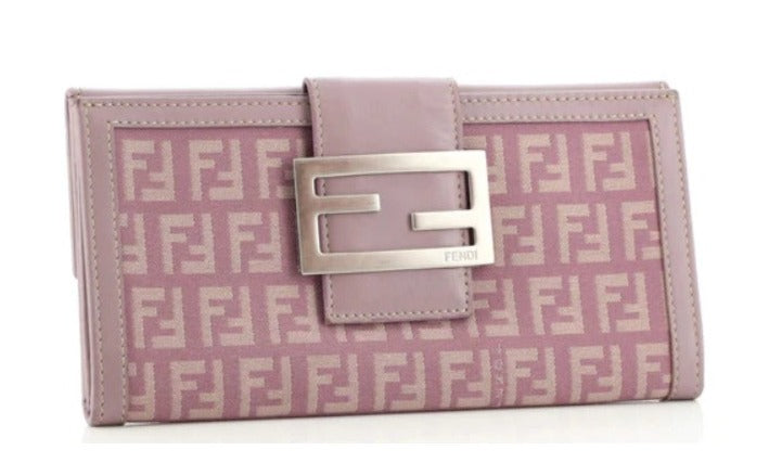 Fendi Vintage FF Zucchino Canvas Long (EUC) Wallet (Crossbody/WOC) Lilac/Purple-Beige