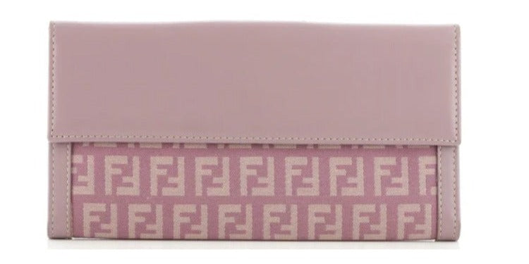 Fendi Vintage FF Zucchino Canvas Long (EUC) Wallet (Crossbody/WOC) Lilac/Purple-Beige