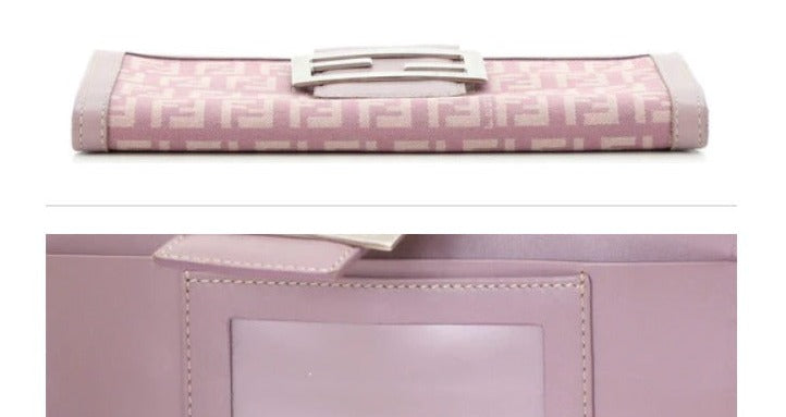 Fendi Vintage FF Zucchino Canvas Long (EUC) Wallet (Crossbody/WOC) Lilac/Purple-Beige