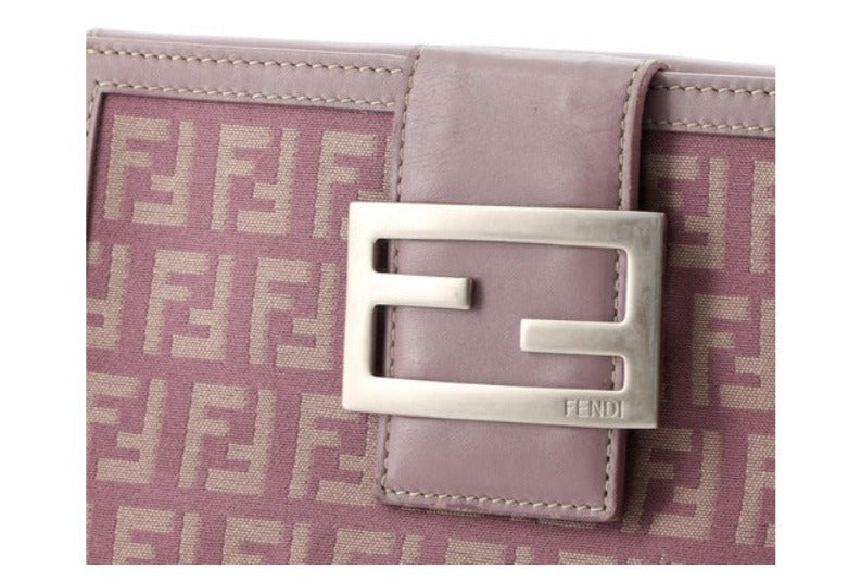 Fendi Vintage FF Zucchino Canvas Long (EUC) Wallet (Crossbody/WOC) Lilac/Purple-Beige