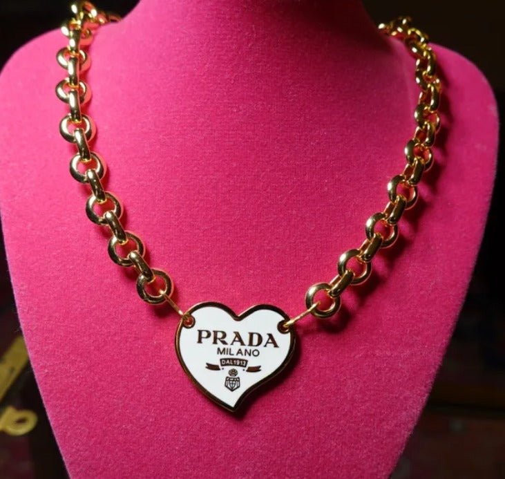 Vintage Prada Pendant/Charm on New "Fancy" Chunky Chain 16" - 19" Necklace (Silver, other chains/combos Available - see photos)