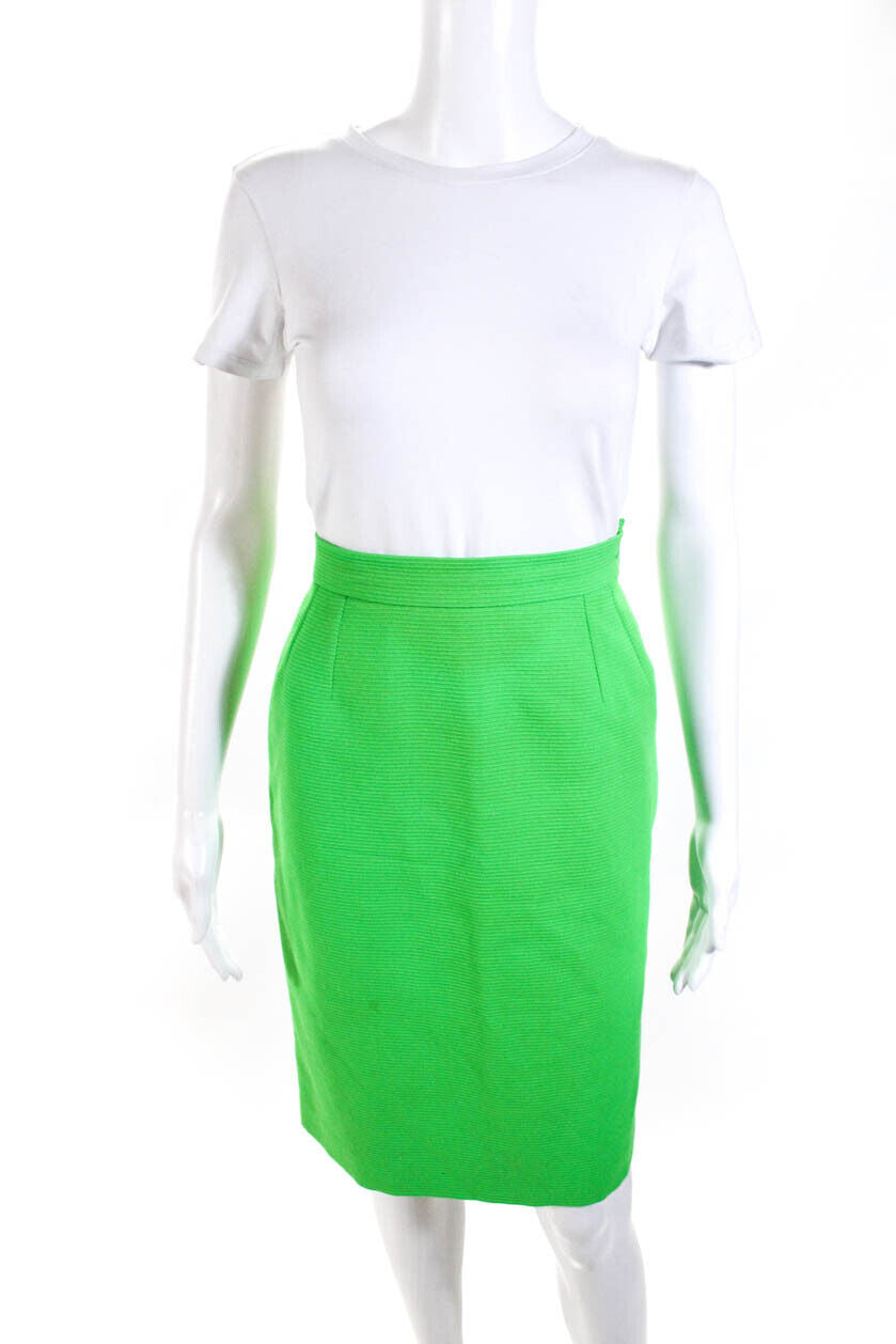 Vintage Yves Saint Laurent Green Wool Textured Knee Length Pencil Skirt Size 8