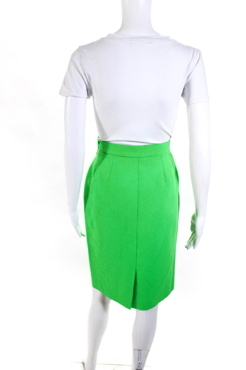 Vintage Yves Saint Laurent Green Wool Textured Knee Length Pencil Skirt Size 8