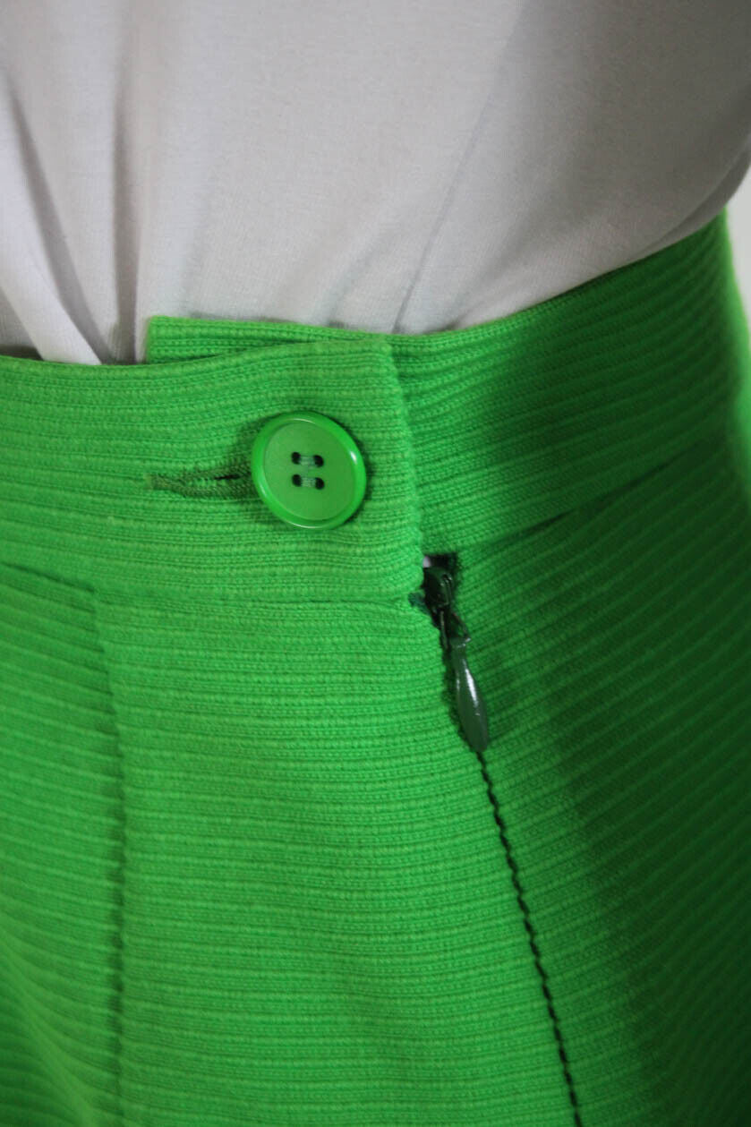 Vintage Yves Saint Laurent Green Wool Textured Knee Length Pencil Skirt Size 8