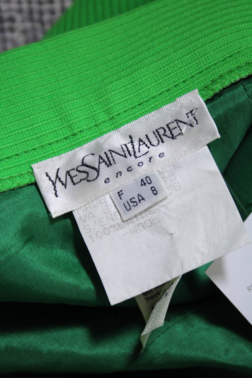 Vintage Yves Saint Laurent Green Wool Textured Knee Length Pencil Skirt Size 8