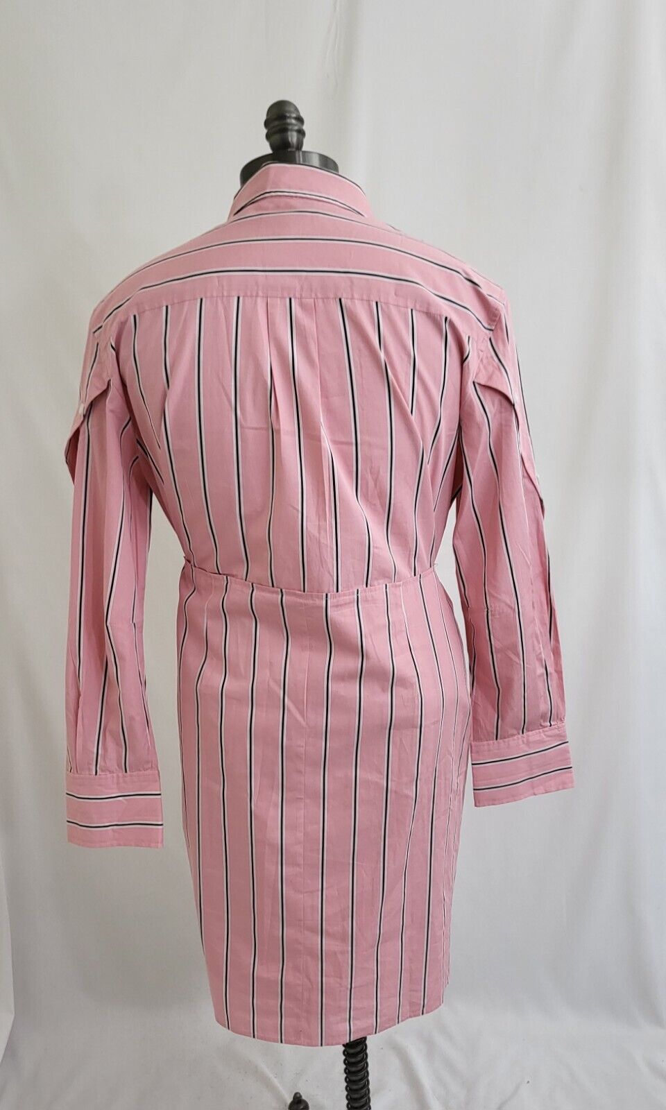 Derek Lam 10 Crosby Charlotte Tie Waist Shirt Dress Pink Black Stripe Size 16 (EUC)