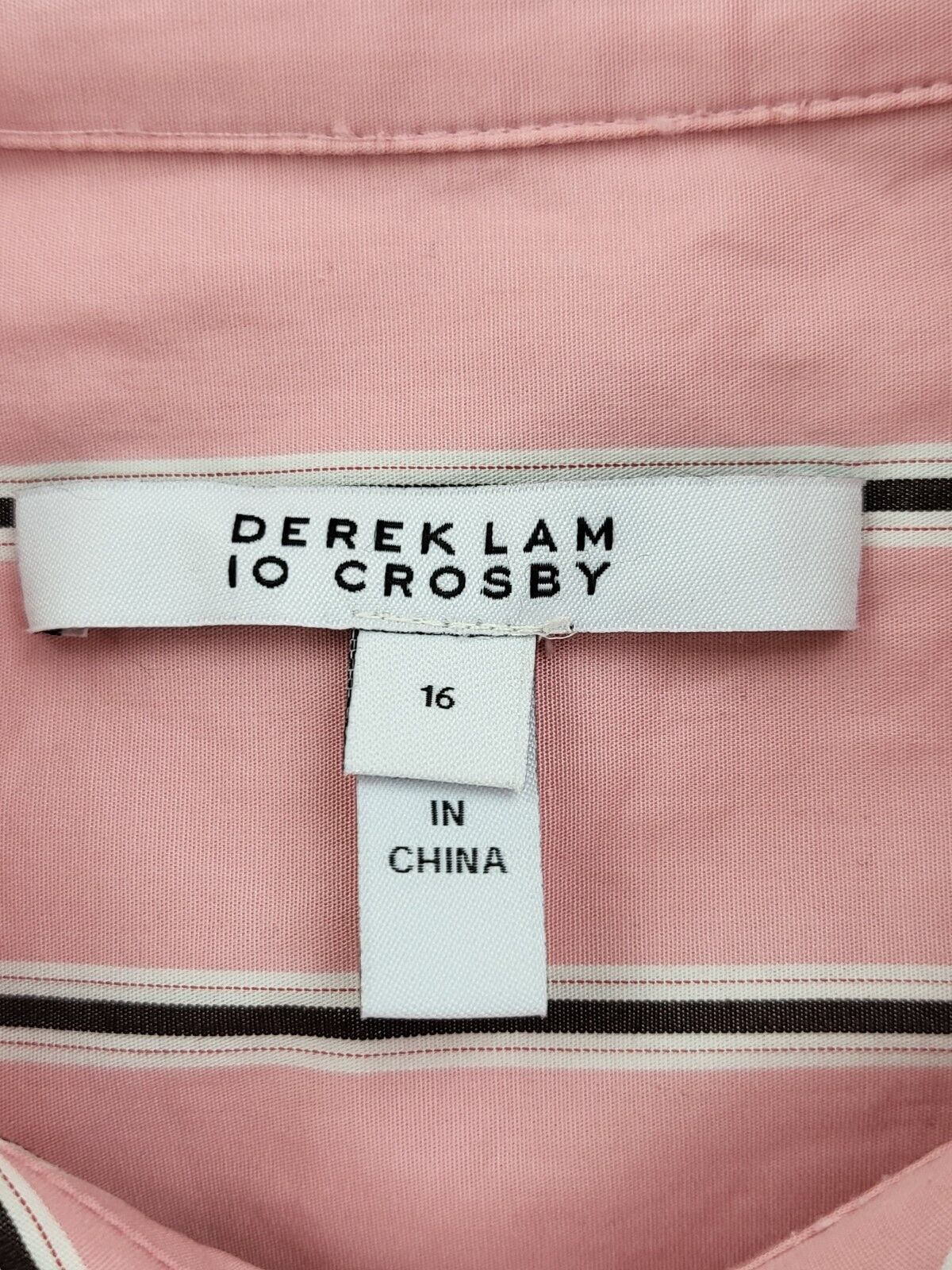 Derek Lam 10 Crosby Charlotte Tie Waist Shirt Dress Pink Black Stripe Size 16 (EUC)