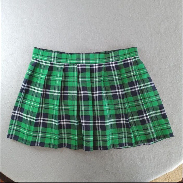 Vintage Spencer's Green Multi Plaid Kilt Mini Skirt Size XL