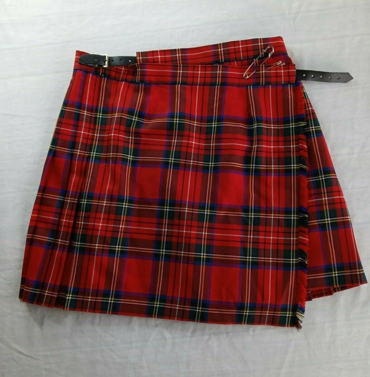 Vintage James Pringle Weavers Plaid Tartan Scottish Punk w/ Pins Knife Wielding Kitty Patch Size 14 (EUC)