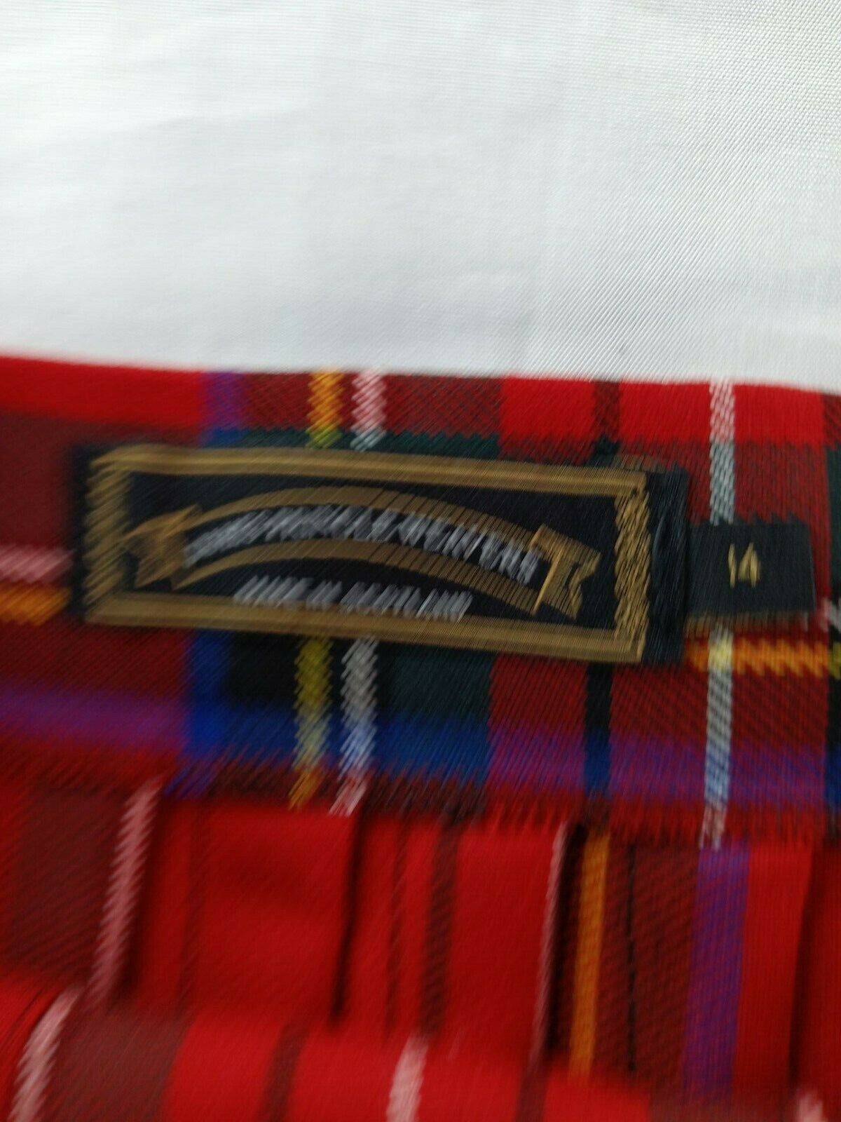 Vintage James Pringle Weavers Plaid Tartan Scottish Punk w/ Pins Knife Wielding Kitty Patch Size 14 (EUC)