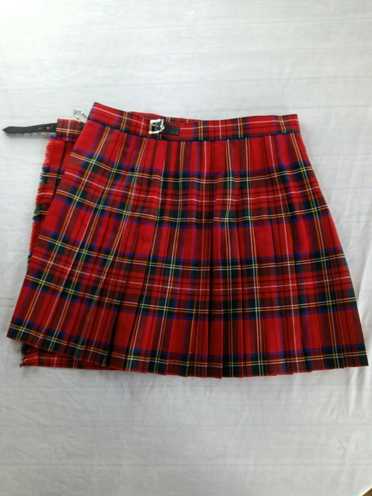 Vintage James Pringle Weavers Plaid Tartan Scottish Punk w/ Pins Knife Wielding Kitty Patch Size 14 (EUC)