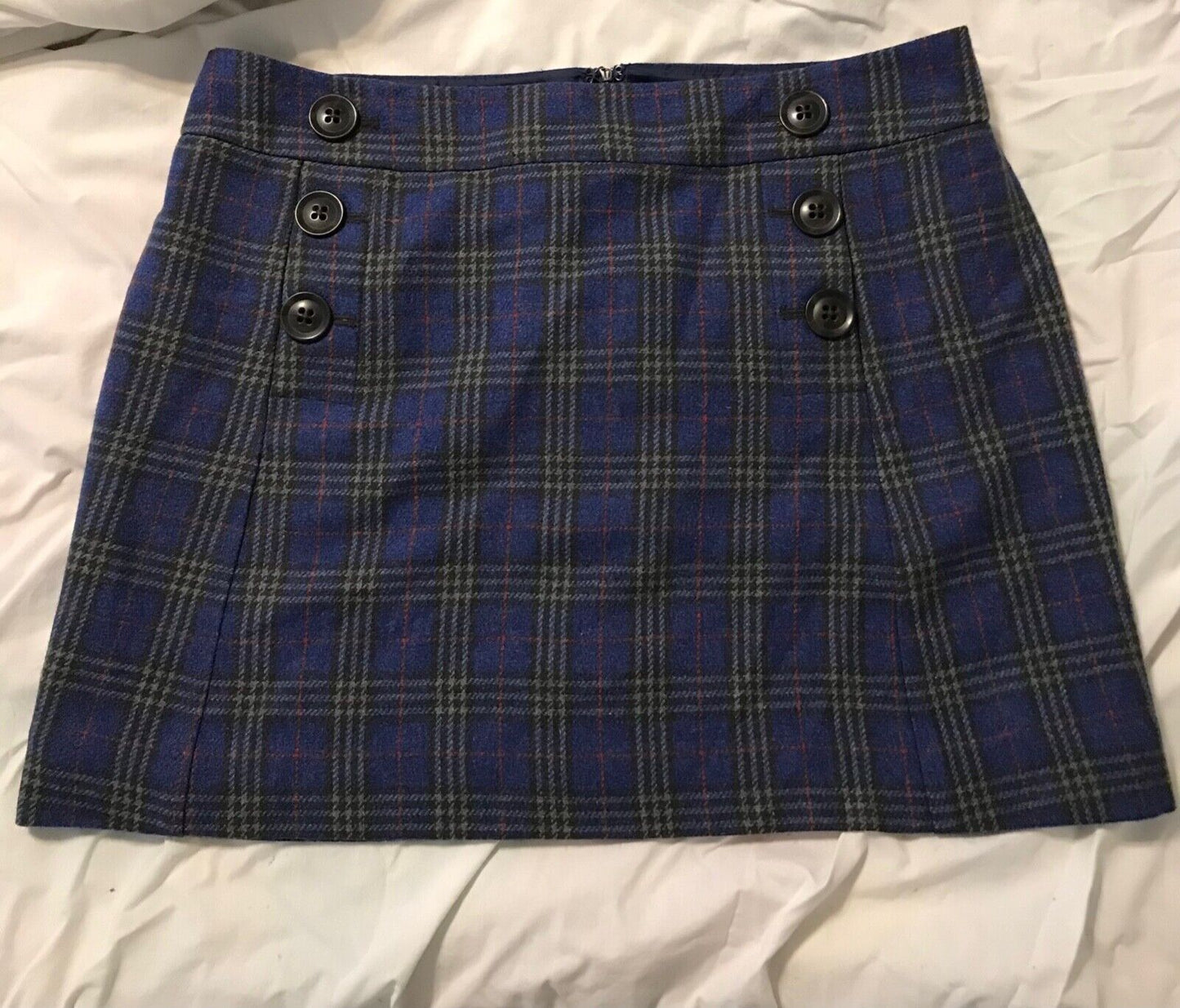 Vintage Gap Y2K Plaid Wool Blend Mini Skirt w/ Poison Cherry Skulls Size 12 (EUC)