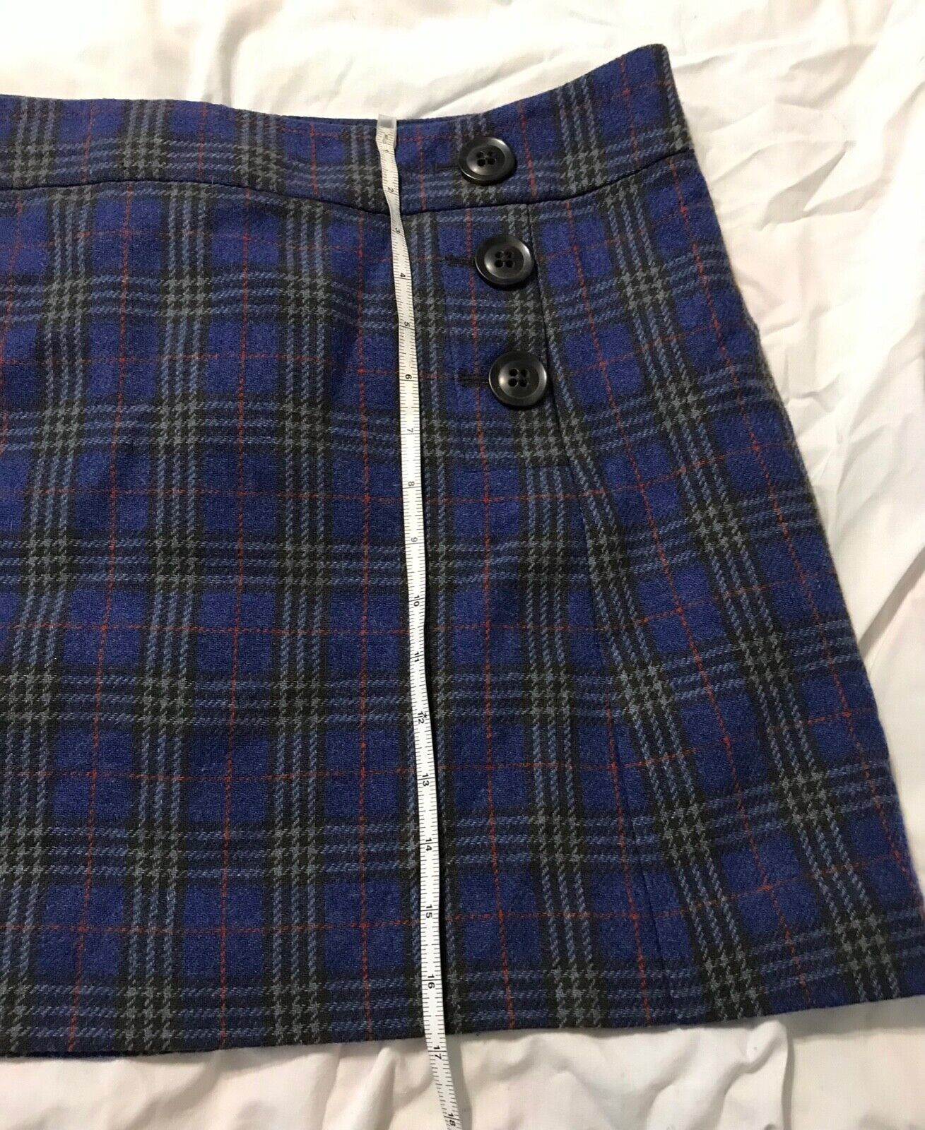 Vintage Gap Y2K Plaid Wool Blend Mini Skirt w/ Poison Cherry Skulls Size 12 (EUC)