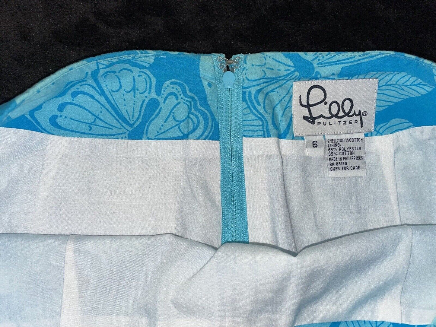 Vintage Lilly Pulitzer Turquoise Blue Butterfly & Fruit Print A Line Skirt Size 6 (EUC)