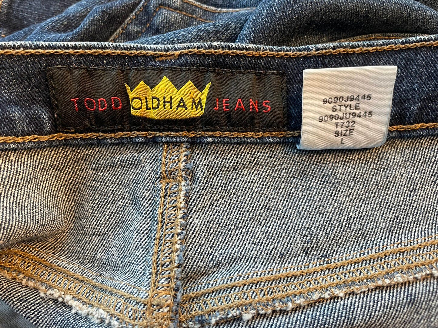 Vintage Todd Oldham Denim Jean Skirt Knee Length Pencil Size L (VGUC)