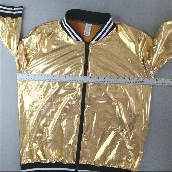 Vintage Weissman Bomber Jacket Gold Metallic 3/4 Sleeve Full Zip Size L