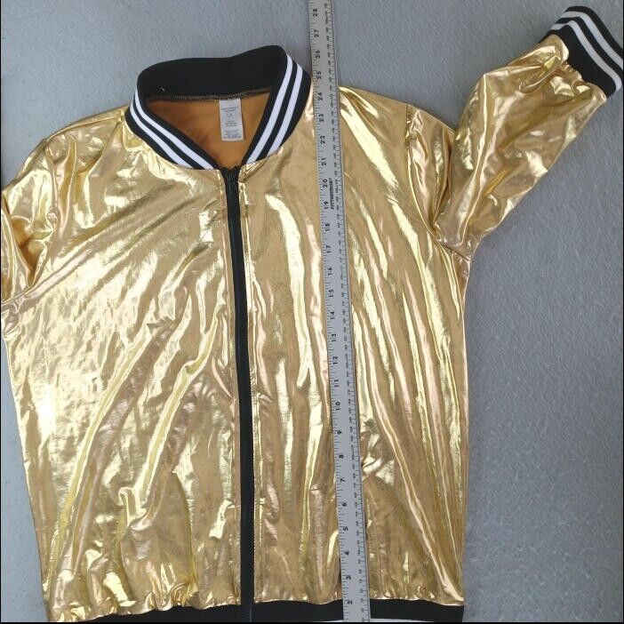 Vintage Weissman Bomber Jacket Gold Metallic 3/4 Sleeve Full Zip Size L